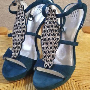 Pelle Moda Fiby Teal w/rhinestone Suede Sandal